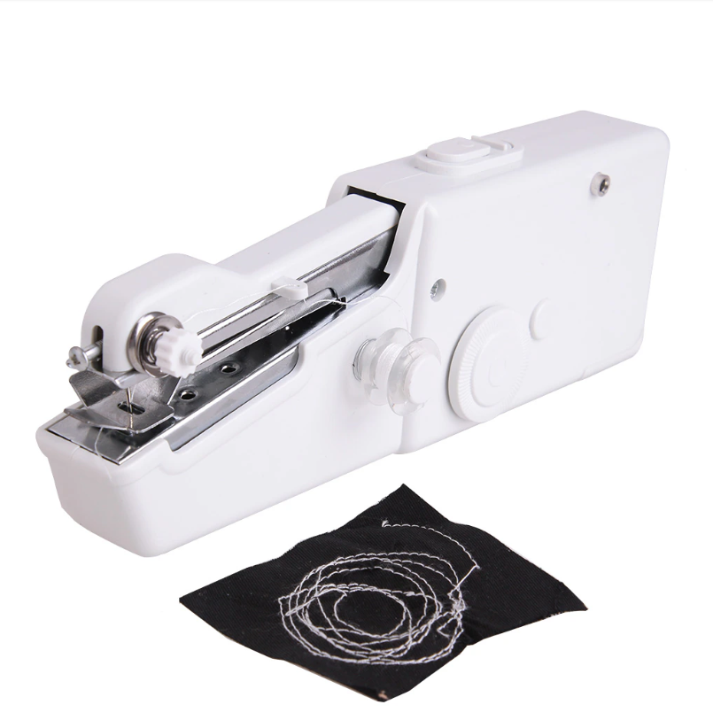 Hand-held Portable Sewing Machine with Black fabric sample